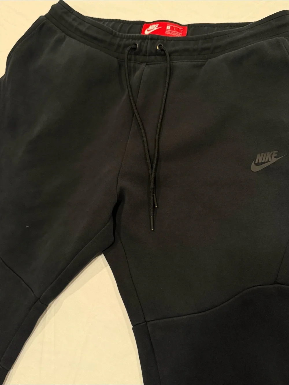 Nike Tech Fleece Jogger Pants L Tan Black Sweatpant Embroidered Logo Zip Pocket